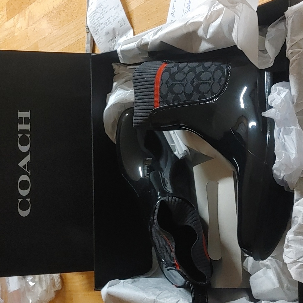 Never Worn Women's Coach Black Rubber RainBootie's Size 8 W/original box